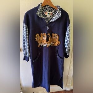 YIKES Sleepwear Plaid and Navy Dog Lounge Robe, One Size Fits All